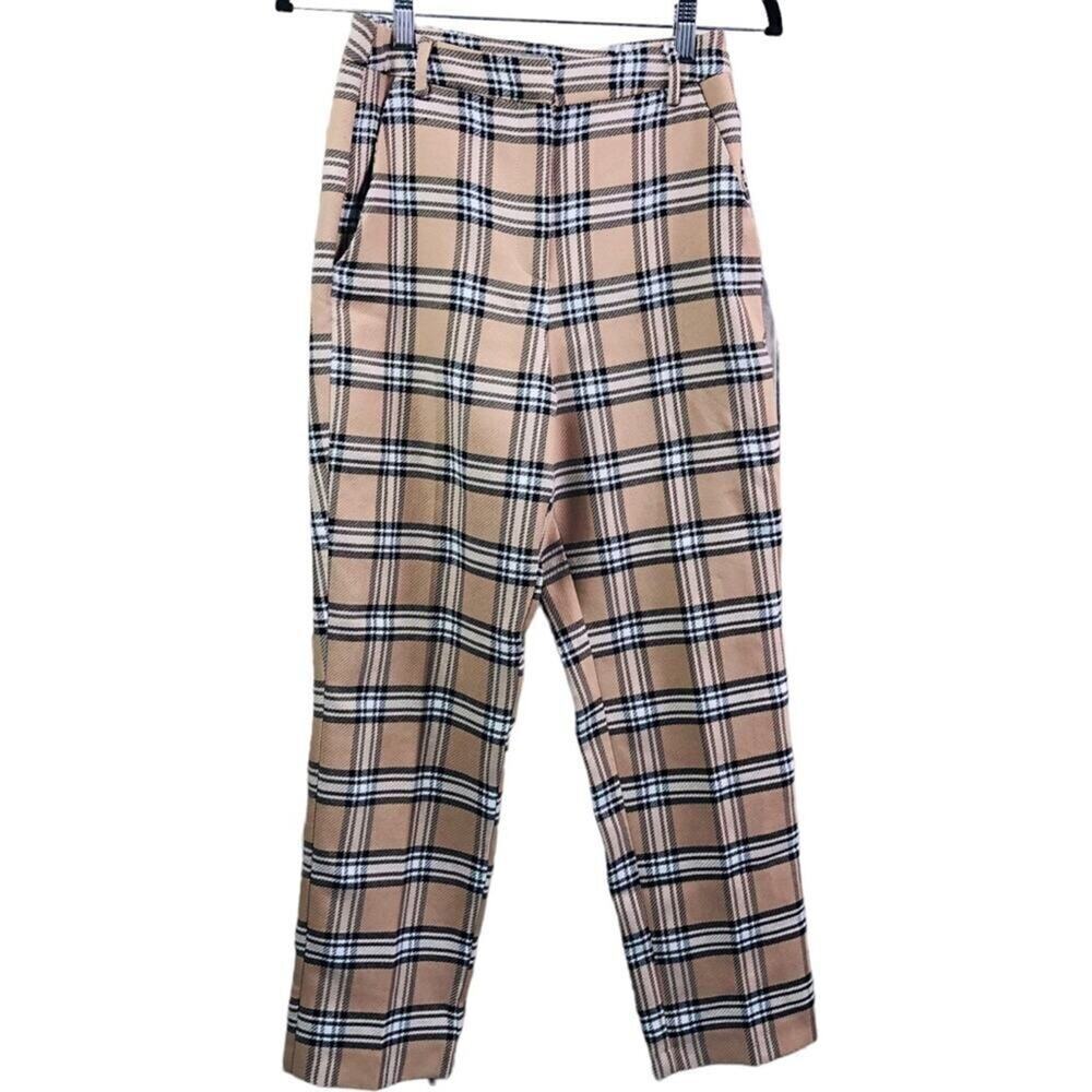 ASOS Plaid Tan Black White Ankle Pants